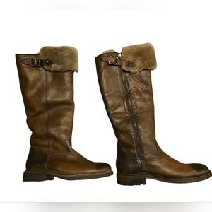 FRYE MARA Button Distressed Leather Shearling Fur Boots Sz 6